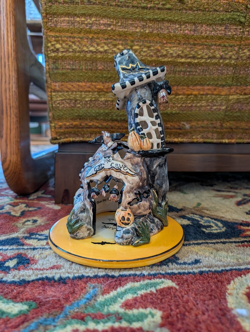 Vintage Heather Goldminc Bluesky Clay Works Bat Cave Halloween House Tea Light